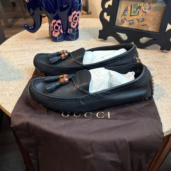 GUCCI HEBRON NERO Leather Bamboo Loafers - Size 8 1/2 (8.5) - Black. - Picture 4 of 9